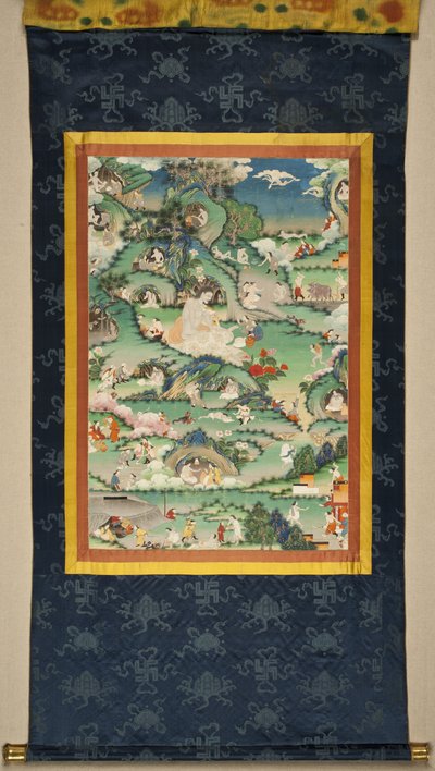 Una escena de la vida de Milarepa Thangka, finales del siglo XVIII de Tibetan culture