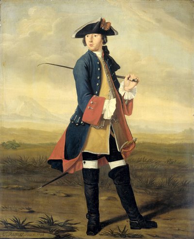 Retrato de Ludolf Backhuysen II, pintor, con el uniforme de los dragones de Tibout Regters