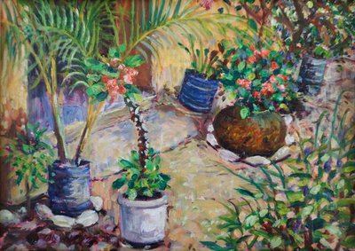 Plantas africanas en maceta, 2023 (óleo sobre tabla) de Tilly Willis