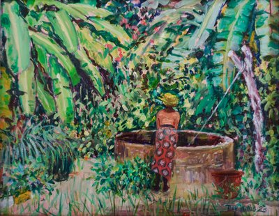 Banana by the Well, 2023 (óleo sobre tabla) de Tilly Willis