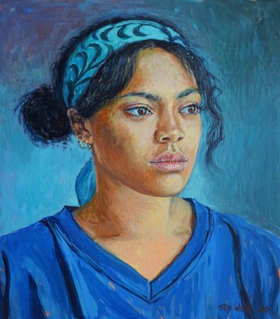 Chica de azul 2020 (óleo sobre lienzo) de Tilly Willis