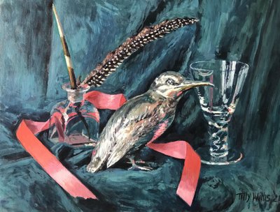 Naturaleza muerta con pájaro de plata 2021 (óleo sobre lienzo) de Tilly Willis