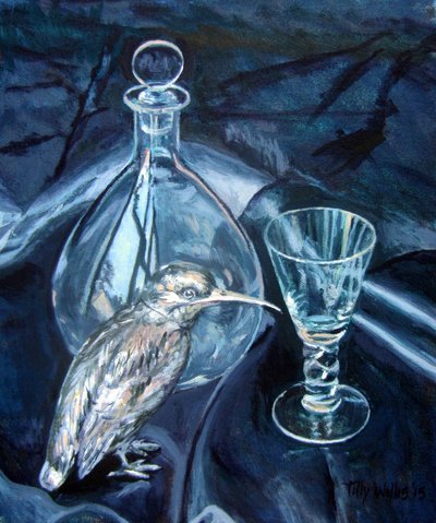 Naturaleza muerta con martín pescador plateado 2018 (óleo sobre lienzo) de Tilly Willis