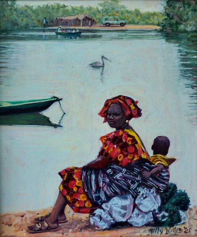 Esperando el ferry, 2023 (óleo sobre lienzo) de Tilly Willis