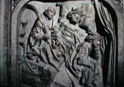 Tumba de Enrique II (973-1024) y su esposa Cunegunda, detalle del emperador operado por San Benito de Tilman Riemenschneider
