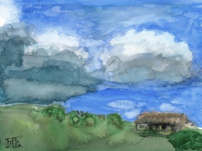 Una casa bajo nubes de tormenta de Tim Hoinkis