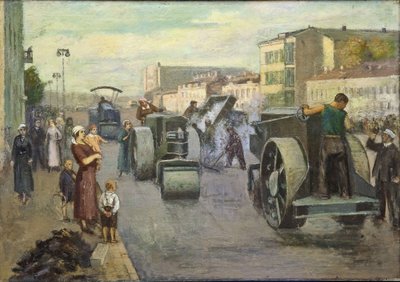 La reconstrucción de Moscú par Pustovalov, Timofei Ermilovich (1891-1944). Óleo sobre lienzo, tamaño : 82x115 de Timofei Ermilovich Pustovalov