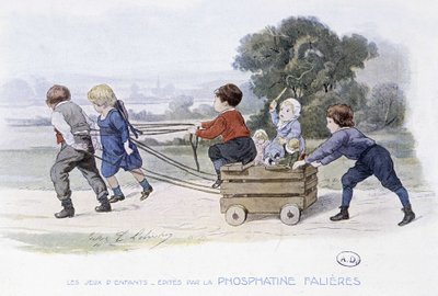 Juegos infantiles: caballos y enganches - dib. de Lobrichon, ed. por Phosphatine Falières, c.1920 de Timoleon Marie Lobrichon