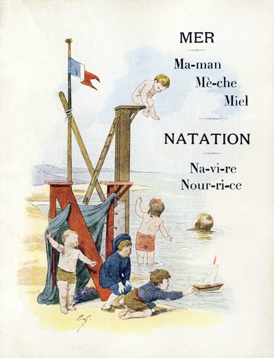 Letras M y N representando a niños en la playa, finales del siglo XIX (cromolitografía) de Timoleon Marie Lobrichon