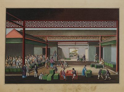 Pesando y comprando té, c.1860 (acuarela sobre papel) de Tinqua