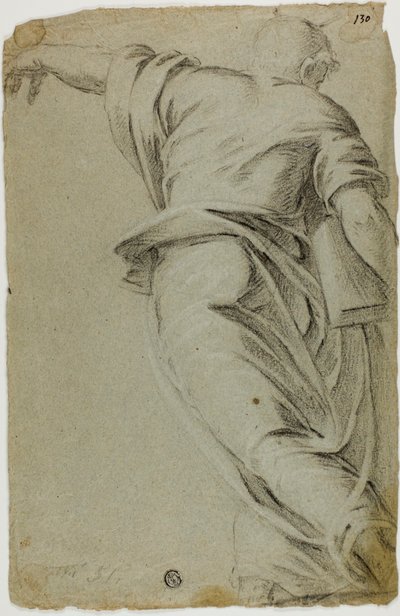 Moisés caminando hacia la izquierda, señalando con la mano izquierda de Tintoretto