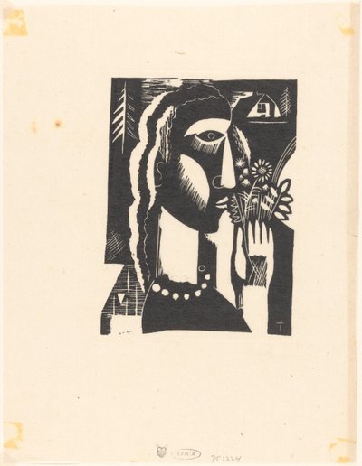 Mujer con flores en la mano de Tinus van Doorn
