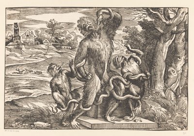 Caricatura sobre el grupo Laocoonte de Titiaan