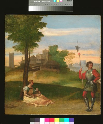 Un idilio: Una madre y un alabardero en un paisaje boscoso, c.1505-10 (óleo sobre tabla) de Titian (c.1488 1576) (attr. to)