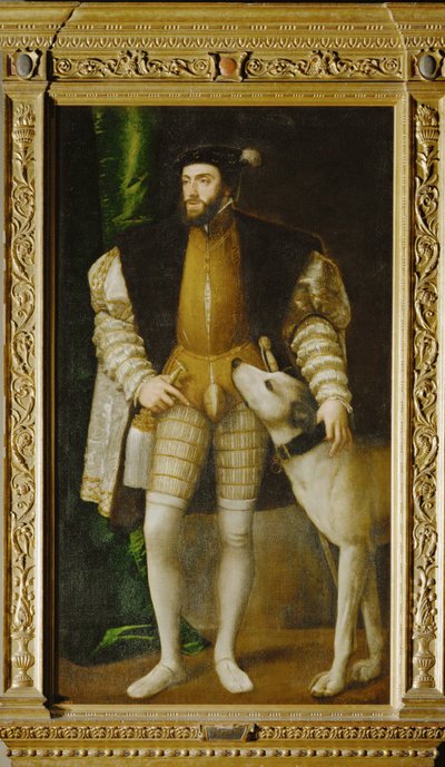 Emperador Karl V y perro ... (pintura sobre lienzo) de Titian (c.1488-1576)