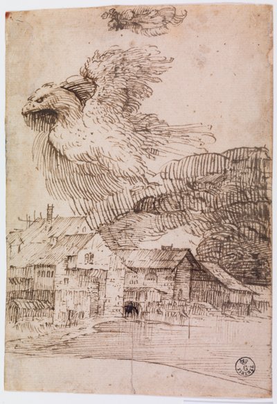 Casas y un águila (pluma y tinta sobre papel) de Titian (c.1488 1576)