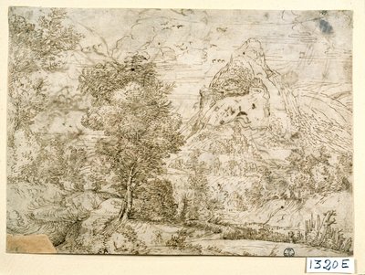 Paisaje con pájaros en vuelo (tinta sobre papel) de Titian (c.1488 1576)