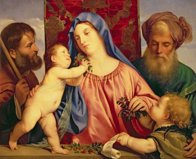Madonna de las Cerezas con José, San Zacarías y Juan el Bautista de Tiziano Vecelli