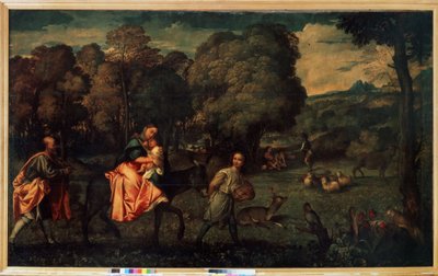 La huida a Egipto, c.1508 (óleo sobre lienzo) de Titian (c.1488 1576)
