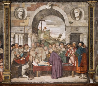 El corazón del avaro en el ataúd, la pared norte, Escuela del Santo, Basílica de San Antonio (Basílica del Santo), Padua, Italia de Titian (c.1488 1576)