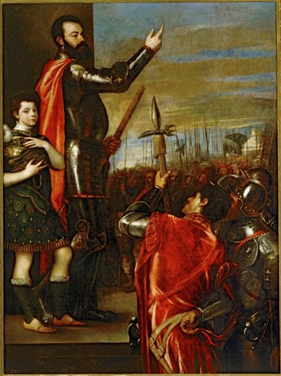 El marqués de Vasto dirigiéndose a sus soldados ... (pintura sobre lienzo) de Titian (c.1488-1576)