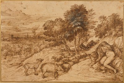 Paisaje boscoso con una mujer desnuda, su cabeza oculta por una capa de Titian (c.1488 1576)