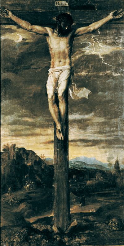 "Cristo Crucificado". Inscripción "INRI" en la cruz de Titian (c.1488 1576)