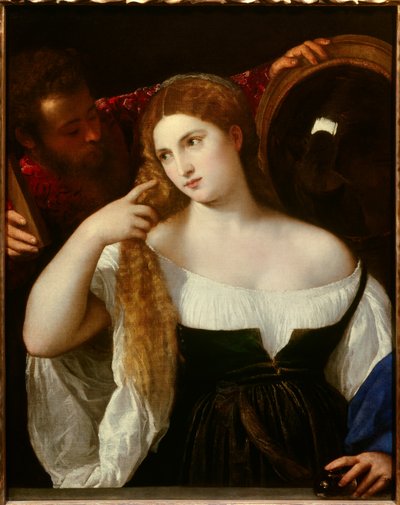 Retrato de una mujer con su tocador de Tiziano Vecelli