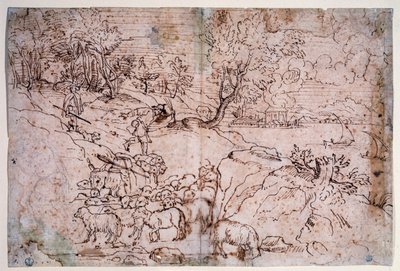 Estudio de paisaje con ovejas de Titian (c.1488 1576)