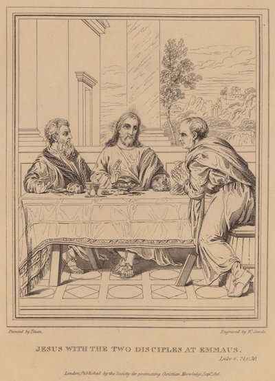 Jesús con los dos discípulos en Emaús, Lucas de Tiziano Vecelli