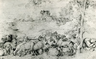 Paisaje con rebaño de ovejas, c1520 de Tiziano Vecelli
