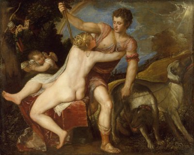 Venus y Adonis, 1550s de Tiziano Vecelli