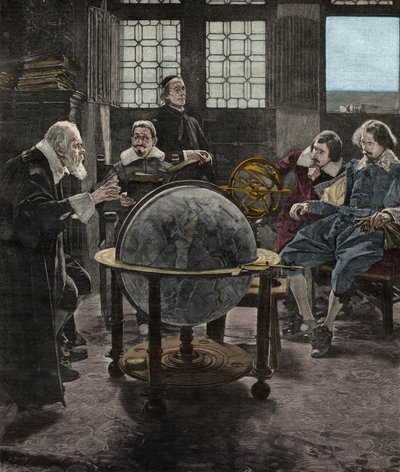 John Milton (1608-1674) visitando a Galileo Galilei en su prisión de la Inquisición en Arcetri, cerca de Florencia, en 1640. Grabado del siglo XIX de una pintura de T. Lessi de Tito Lessi