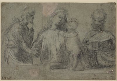 Figuras de medio cuerpo de una Madonna y el Niño flanqueados por San Juan Bautista y San Pedro de Tizian