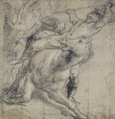 Caballo y jinete cayendo, c. 1537 de Tiziano Vecelli