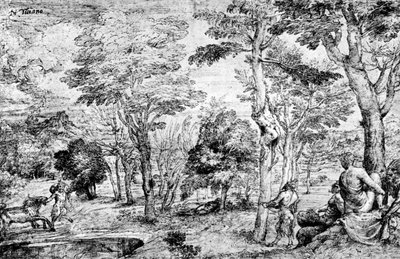 Paisaje con sátiros, c1530-1540, 1937 de Tiziano Vecelli