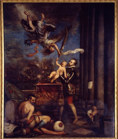 Felipe II después de la victoria de Lepanto (1571) ofreció al cielo al príncipe Don Fernando de Tiziano Vecelli