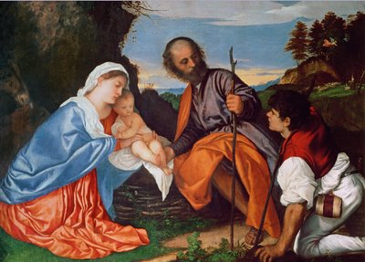 La Sagrada Familia y un Pastor, c.1510 de Tiziano Vecelli