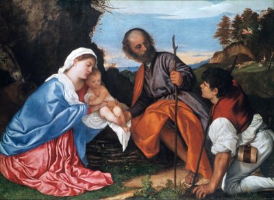 La Sagrada Familia con un Pastor, c1510 de Tiziano Vecelli