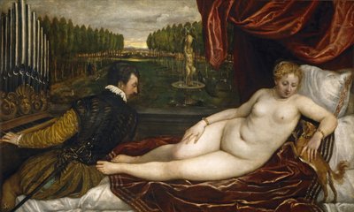 Venus, un organista y un perrito de Tiziano Vecelli