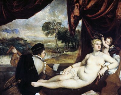Venus y el tañedor de laúd, c. 1565-1570 de Tiziano Vecelli