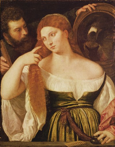 Mujer peinándose el cabello de Tiziano Vecelli