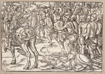 Cincinnatus ordena a los aequi pasar bajo el yugo de Tobias Stimmer