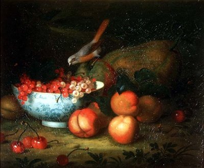 Bodegón de frutas con un pinzón de Tobias Stranover