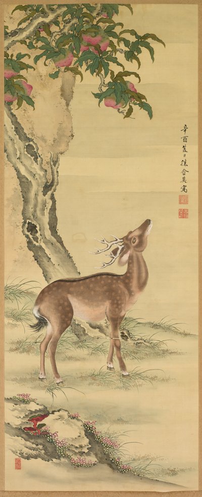 Símbolos de Longevidad: Ciervo bajo Durazno y Pino, 1801 de Toda Tadanaka
