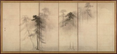 Pinos Izquierda de un par de pantallas plegables de seis secciones, siglo XVI de Hasegawa Tohaku
