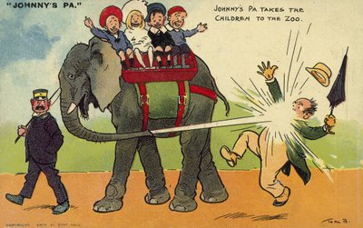 Niños y su padre en el zoológico de Tom Browne