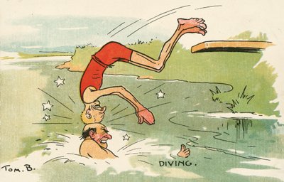 Buceo (litografía en color) de Tom Browne