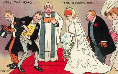 El novio y su padrino incapaces de encontrar el anillo el día de la boda de Tom Browne
