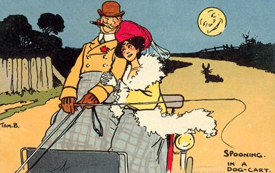 Cortejando en un carro de perros (cromolitografía) de Tom Browne